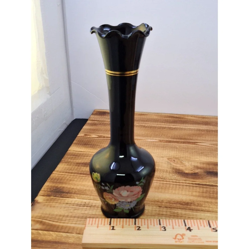 Vintage Opaque Black Dark Purple Glass Bud Vase 8